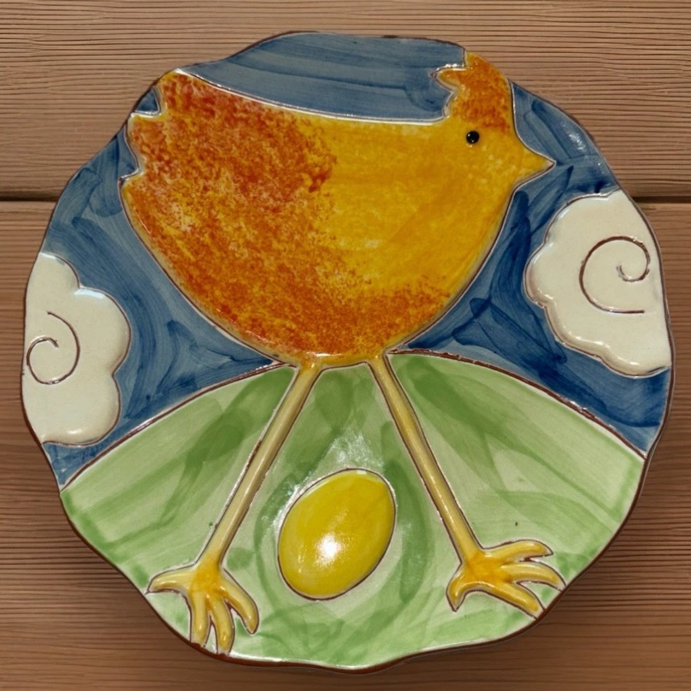 Molde Portugal Pottery Plate Hand Painted Raised Relief Chicken Egg Decorative
